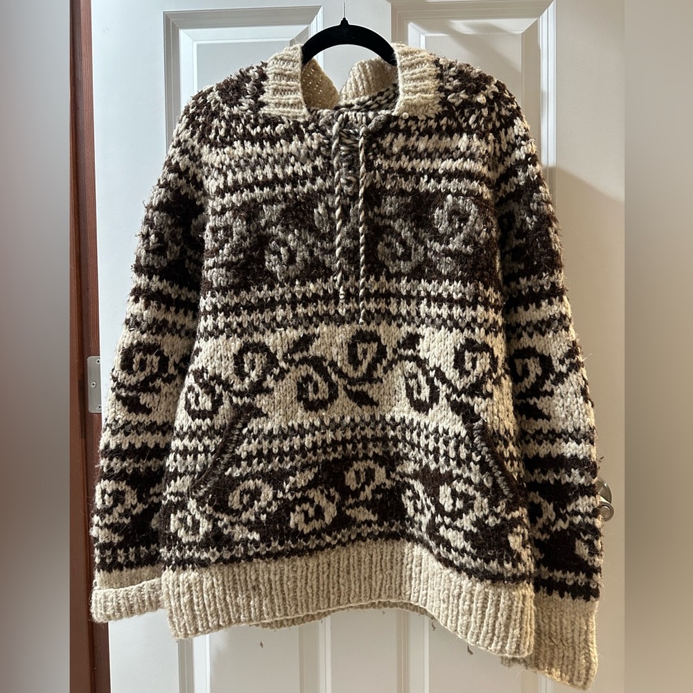 Vintage Ecuador Handmade Wool Sweater with Hood & Pockets 🇪🇨🐏